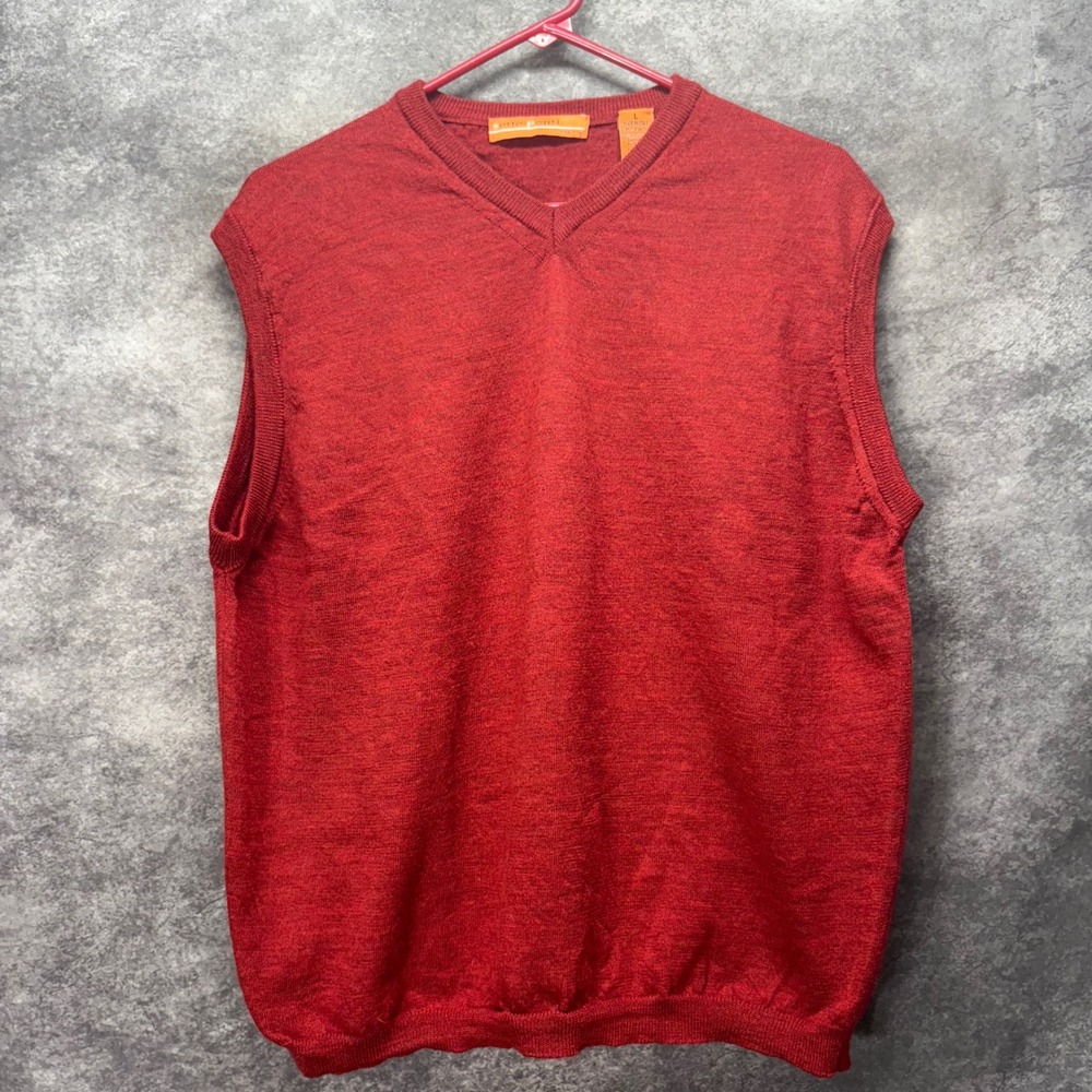 Sette Ponti Sweater Vest Size L Red 100% Merino Wool V-Neck Made in Italy Preppy